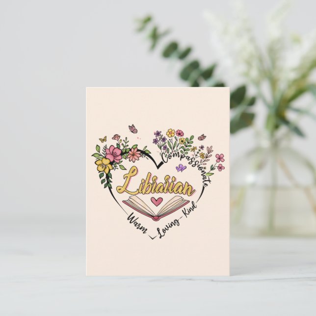 Compassionate Librarian – Floral Heart Design Postcard (Standing Front)