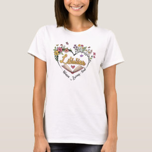 Compassionate Librarian – Floral Heart Design T-Shirt