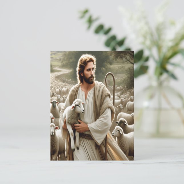 Compassionate Shepherd With Gentle Flock Postcard (Standing Front)