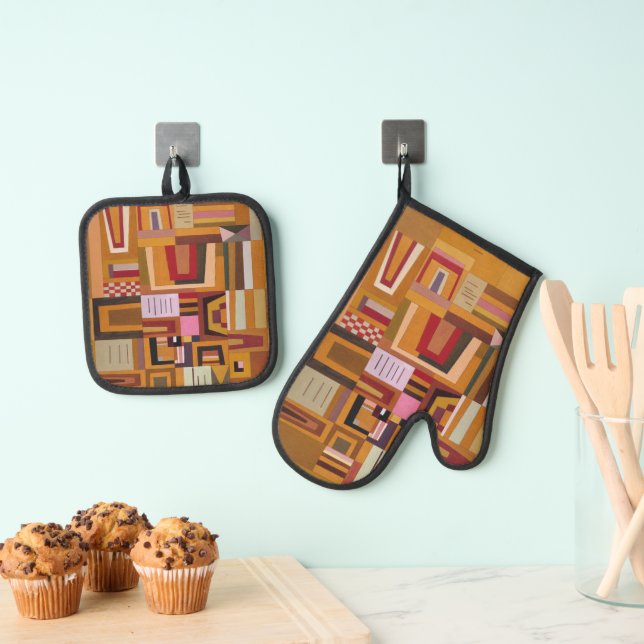 Compensation, Kandinsky Inspired Geometric Art Oven Mitt & Pot Holder Set (Insitu(Hanging))
