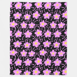 Competing Flowers - Light Violet and Yellow on Blk Fleece Blanket
