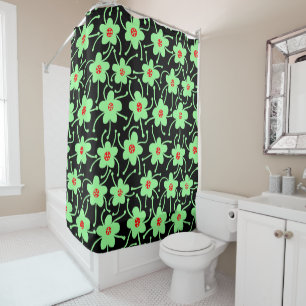 Competing Flowers - Mint Green and Red on Black Shower Curtain