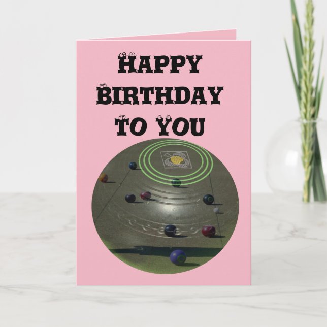 Competition Lawn Bowl, Pink Birthday Logo Card (Front)