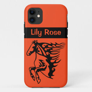 Competition Orange Pony Horse Bronco Steed Lineart iPhone 11 Case