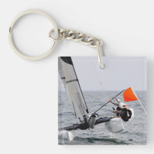 Competition Sailing Catamaran Picture Key Ring