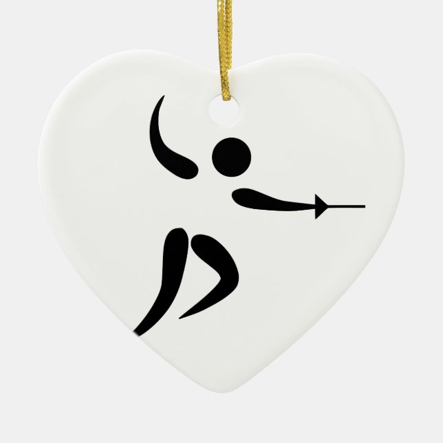 Competitive and Olympic Fencing Pictogram Ceramic Tree Decoration (Front)
