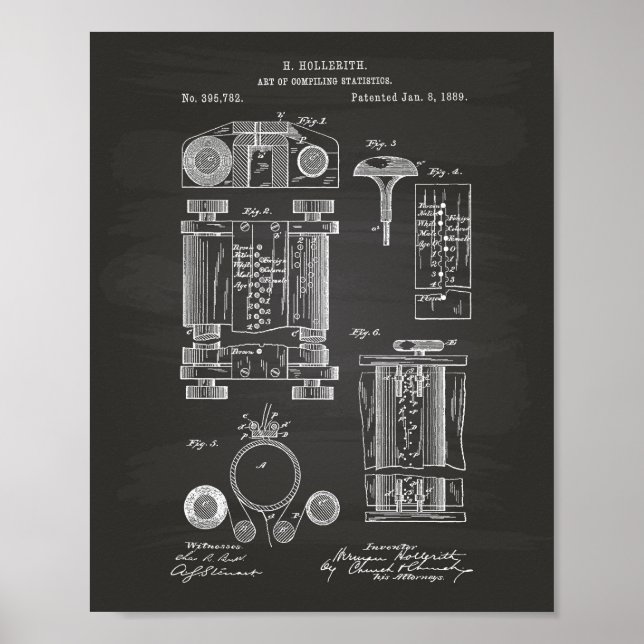 Compiling Statistics 1889 Patent Art Chalkboard Poster (Front)