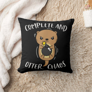 Complete and Otter Chaos Funny Cute Sea Otter Pun Cushion