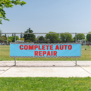 Complete Auto Repair Chequered Flag Large Blue Banner