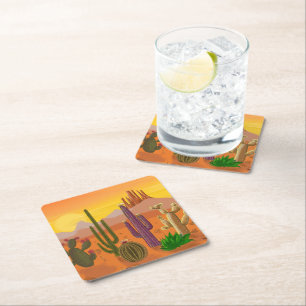 Complete cactus varieties, prickly plants square paper coaster