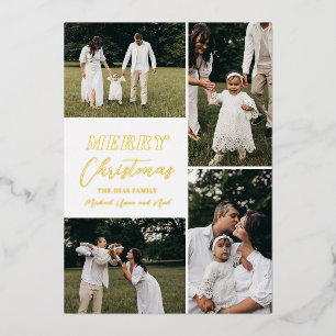 Completely Custom Christmas 4 Photo Collage White Foil Holiday Card