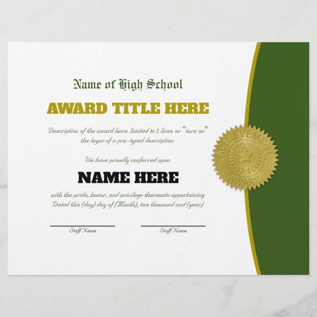 Completely Customisable SPORTS Award Certificate Custom Letterhead (Front)