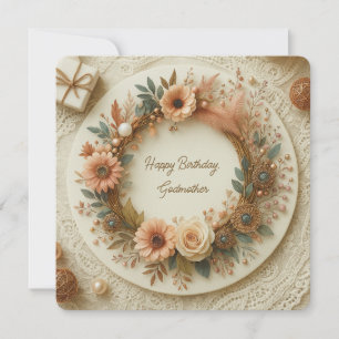 Completely Customizable Boho Floral Wreath Rounded Card