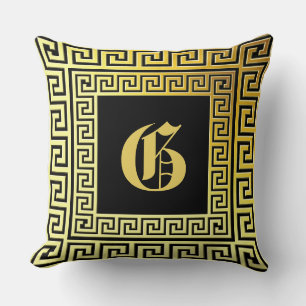 Completely golden greek key monogram commemorative cushion