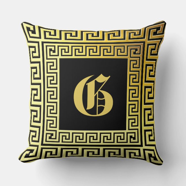 Completely golden greek key monogram commemorative cushion (Front)