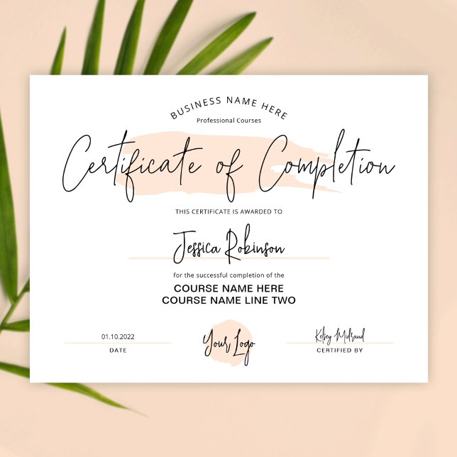 Completion Certificate Award Beige Watercolor (Creator Uploaded)