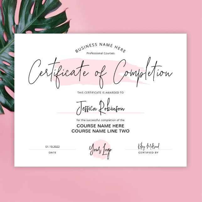 Completion Certificate Award Feminine Watercolour (Creator Uploaded)