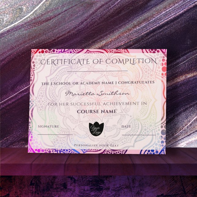Completion Certificate Colorful Mandala Yoga Reiki (Creator Uploaded)
