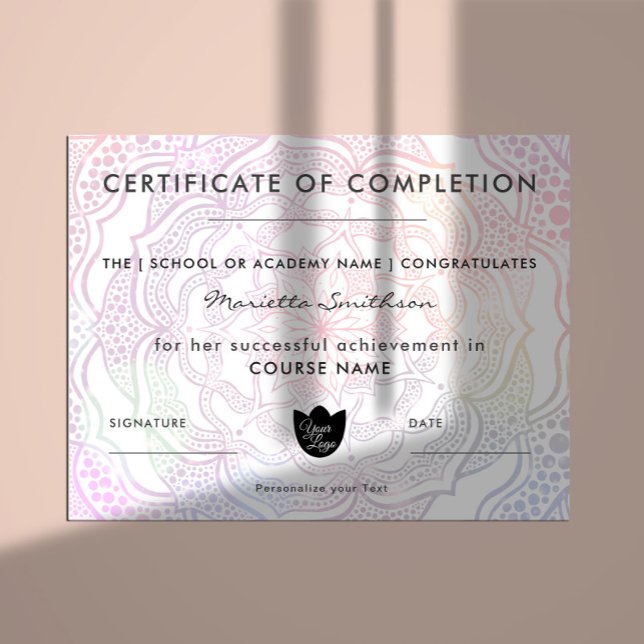 Completion Certificate Colourful Mandala Yoga Reik (Creator Uploaded)