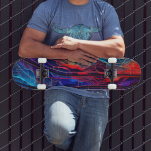 Complex connected lines in red and blue skateboard