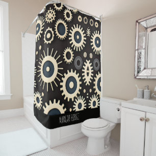 Complex Gears Beige Geometric Pattern Shower Curtain