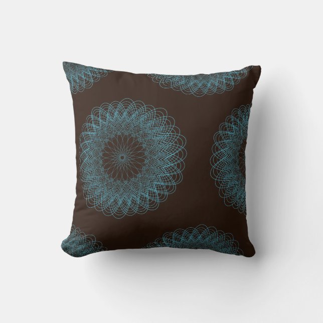 Complex Guilloche Flower pattern brown teal Cushion (Front)