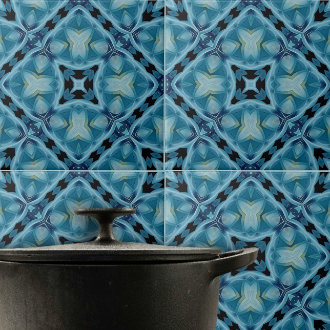 Complex Soft Blue and Indigo Geometric Pattern Ceramic Tile (Creator Uploaded)