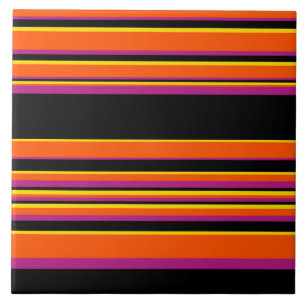 Complex Stripes - Black, Pink, Orange and Yellow Ceramic Tile