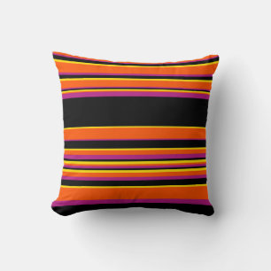 Complex Stripes - Black, Pink, Orange and Yellow Cushion