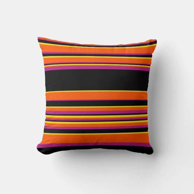 Complex Stripes - Black, Pink, Orange and Yellow Cushion (Front)