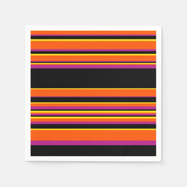 Complex Stripes - Black, Pink, Orange and Yellow Napkin (Front)