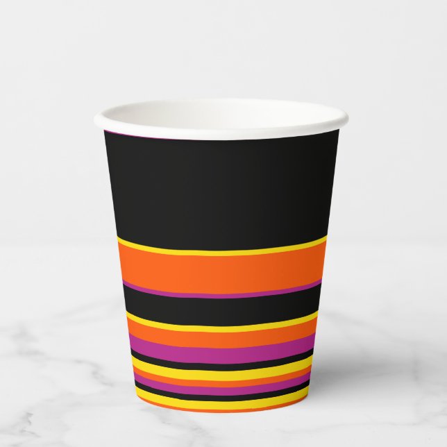 Complex Stripes - Black, Pink, Orange and Yellow Paper Cups (Front)