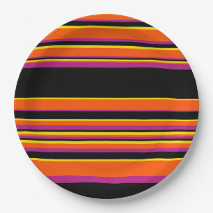Complex Stripes - Black, Pink, Orange and Yellow Paper Plate