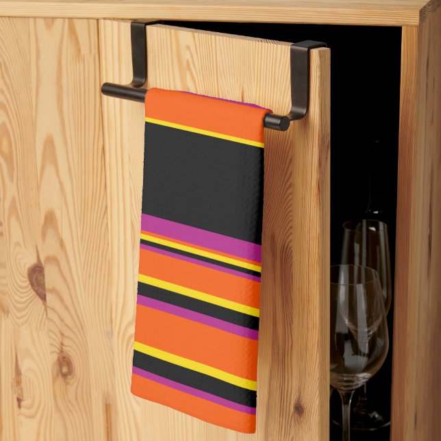 Complex Stripes - Black, Pink, Orange and Yellow Tea Towel (Thirds Fold)