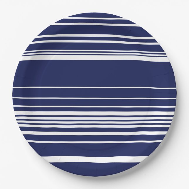 Complex Stripes - Blue Paper Plate (Front)