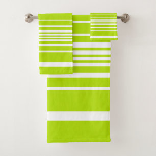 Complex Stripes in Lime Green and White  Bath Towel Set