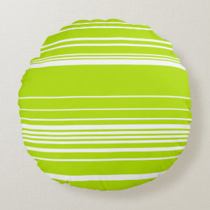 Complex Stripes in Lime Green and White  Round Cushion