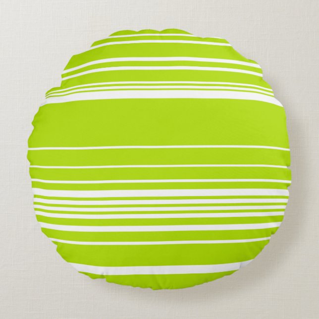 Complex Stripes in Lime Green and White  Round Cushion (Front)