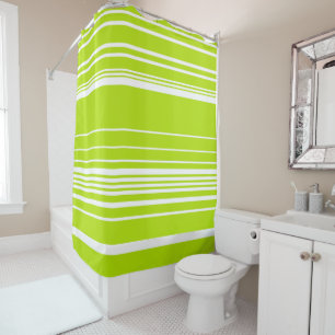 Complex Stripes in Lime Green and White Shower Curtain