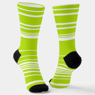 Complex Stripes in Lime Green and White  Socks