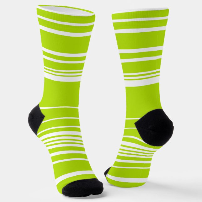 Complex Stripes in Lime Green and White  Socks (Angled)