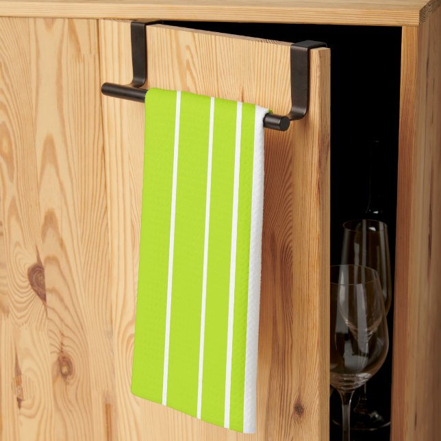 Complex Stripes in Lime Green and White  Tea Towel (Thirds Fold)