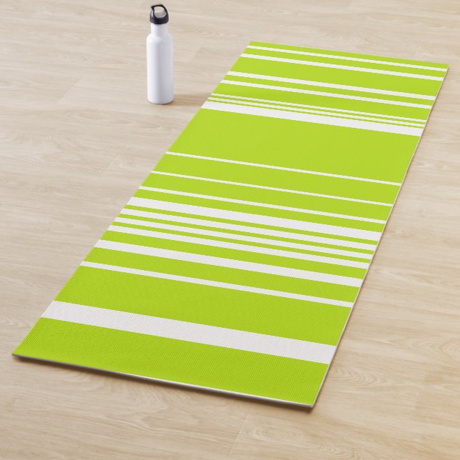 Complex Stripes in Lime Green and White  Yoga Mat (In Situ)