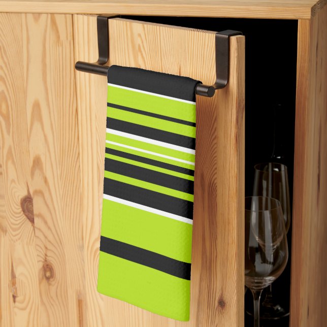 Complex Stripes - Lime Green Tea Towel (Thirds Fold)