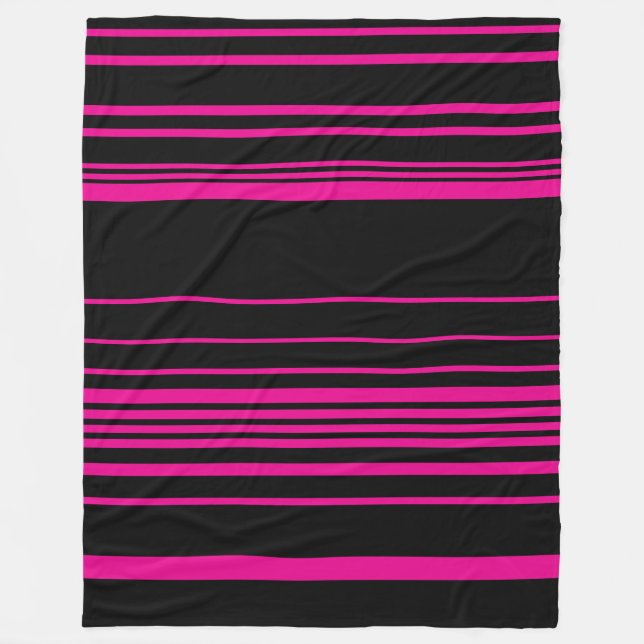 Complex Stripes - Magenta and Black Fleece Blanket (Front)