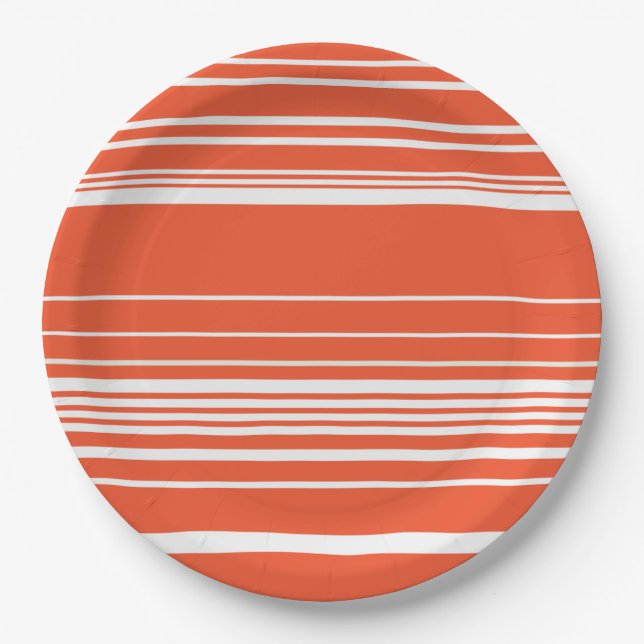 Complex Stripes - Orange and White Paper Plate (Front)