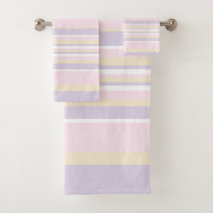 Complex Stripes - Pastel Pink, Yellow and Purple Bath Towel Set