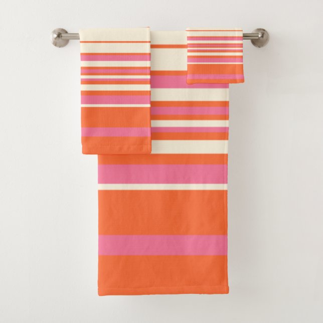 Complex Stripes - Pink, Orange and Cream Bath Towel Set (Insitu)