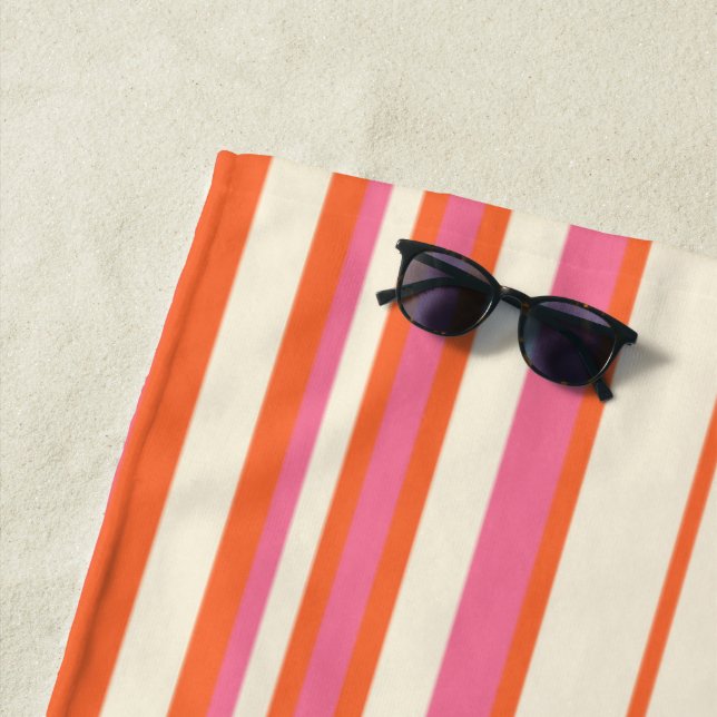 Complex Stripes - Pink, Orange and Cream  Beach Towel (In Situ)