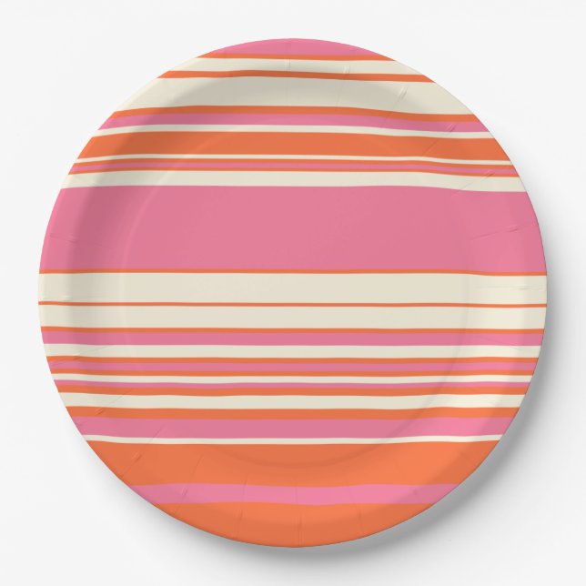 Complex Stripes - Pink, Orange and Cream Paper Plate (Front)